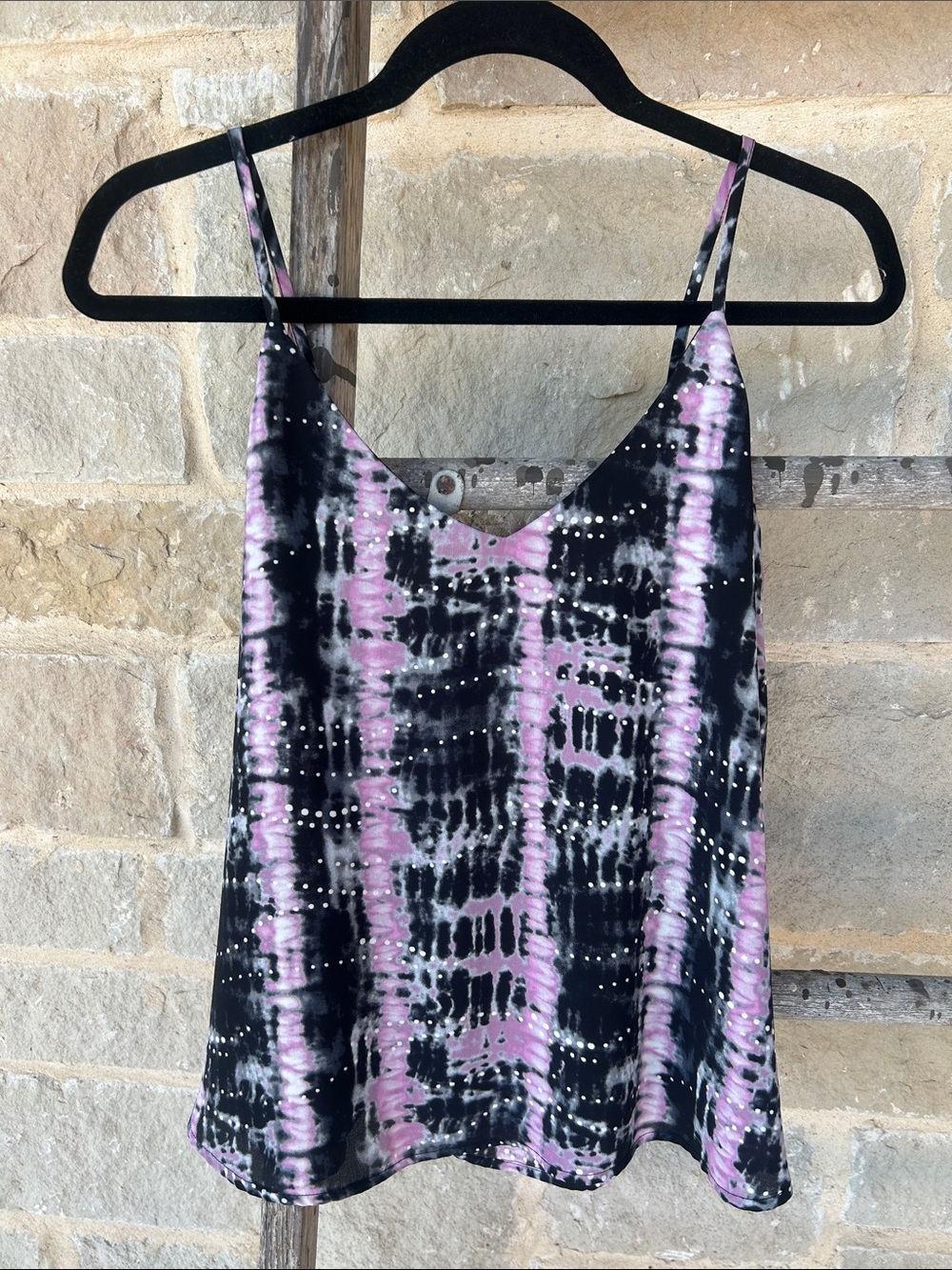Women's Tie-Dye V-Neck Cami Tank Top - Black & Lavender